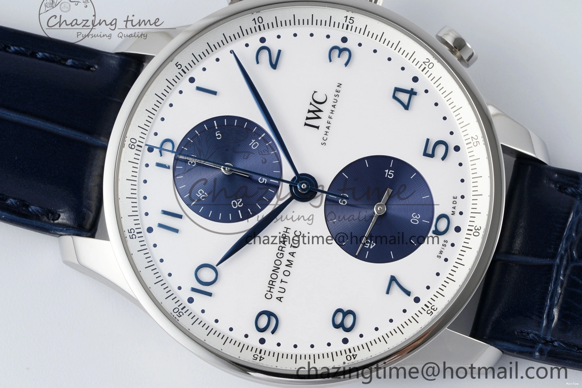 MIROTIME 0206 Portuguese Chrono IW371620 APSF 1:1 Best Edition White Blue Dial on Blue Leather Strap A MultiPurpose 7039